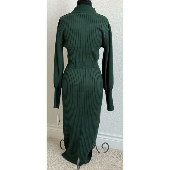 Nanette Lepore Hunter Green Midi Sweater Dress Large Holiday Festive Christmas - Picture 3 of 9